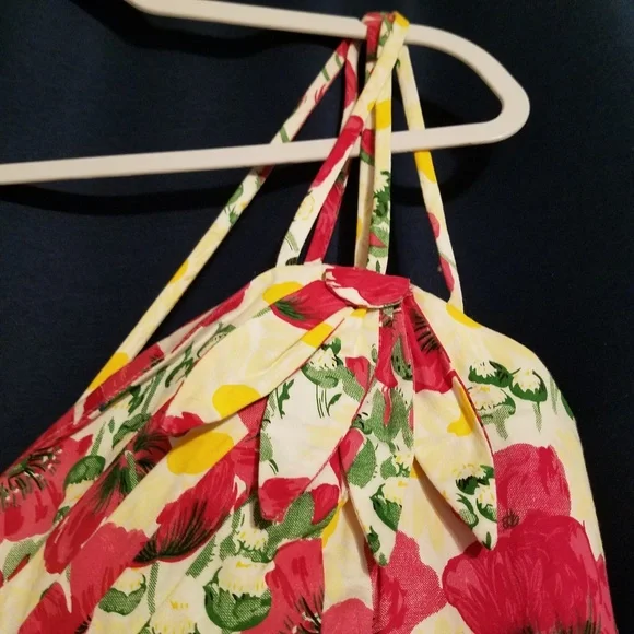 Unique Vintage Red Floral Midi Dress - Picture 4 of 6